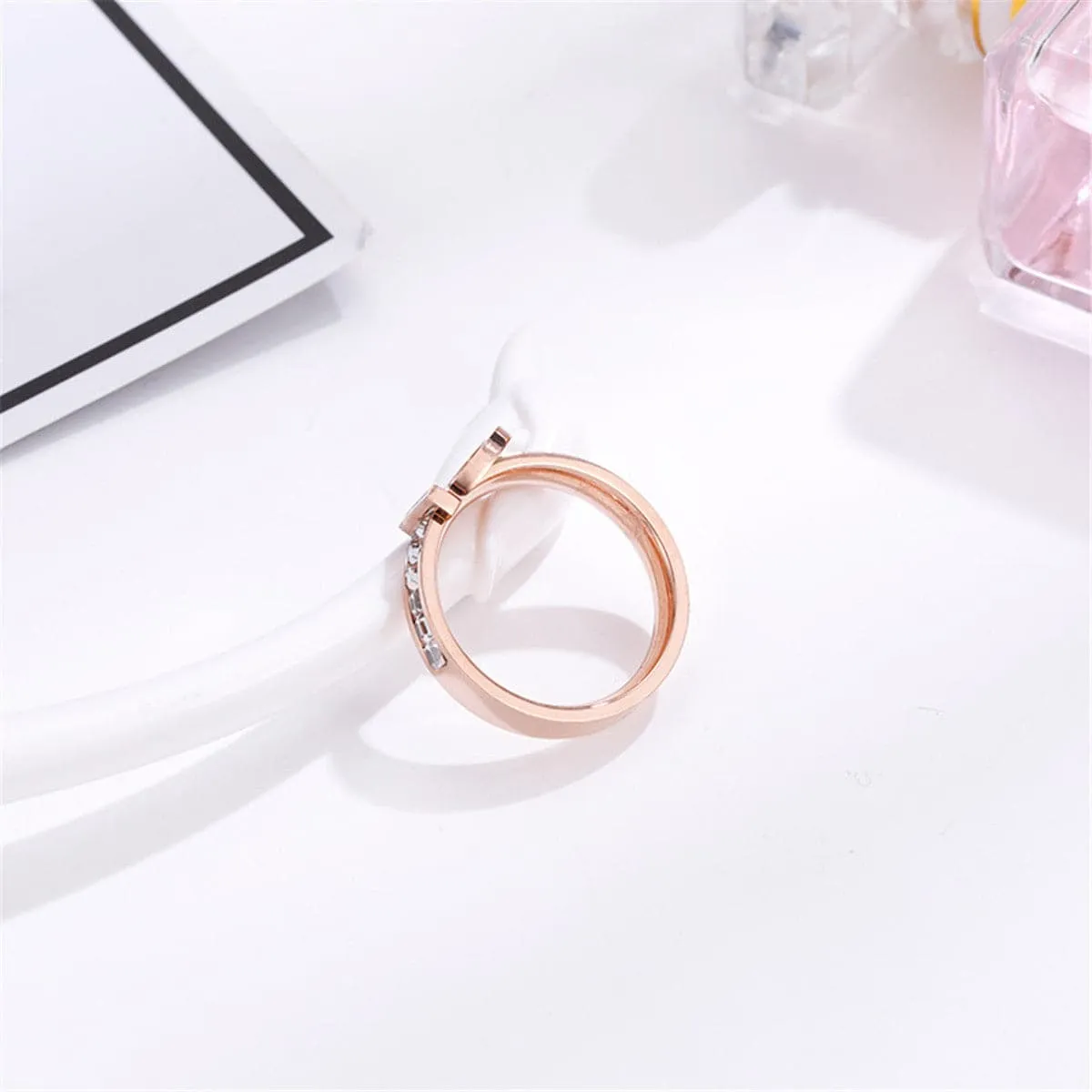 Crystal & 18K Rose Gold-Plated Belt Buckle Ring
