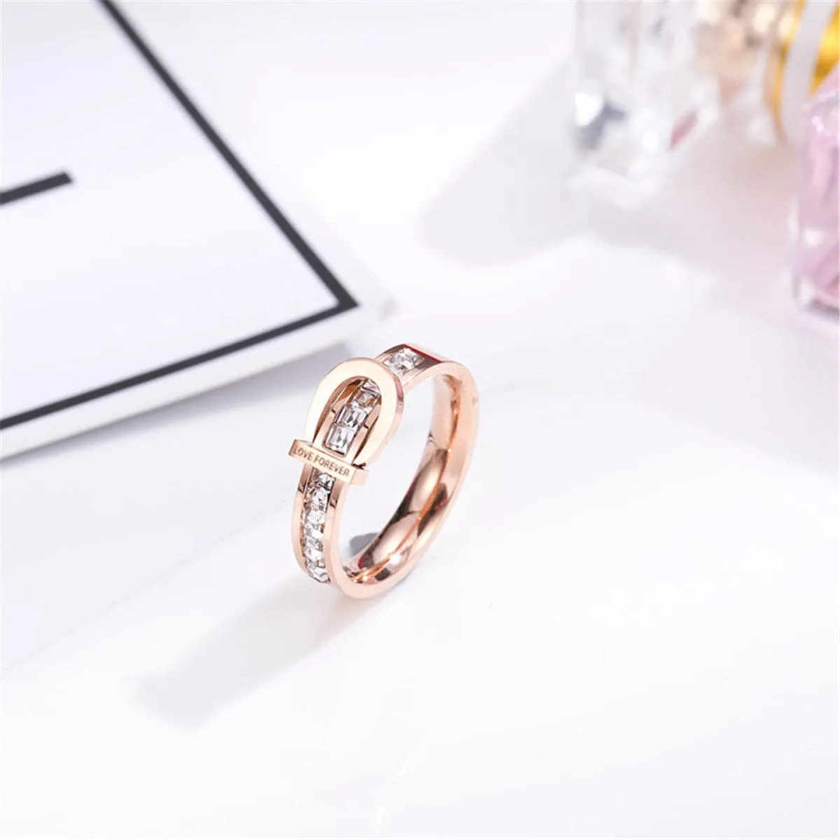 Crystal & 18K Rose Gold-Plated Belt Buckle Ring