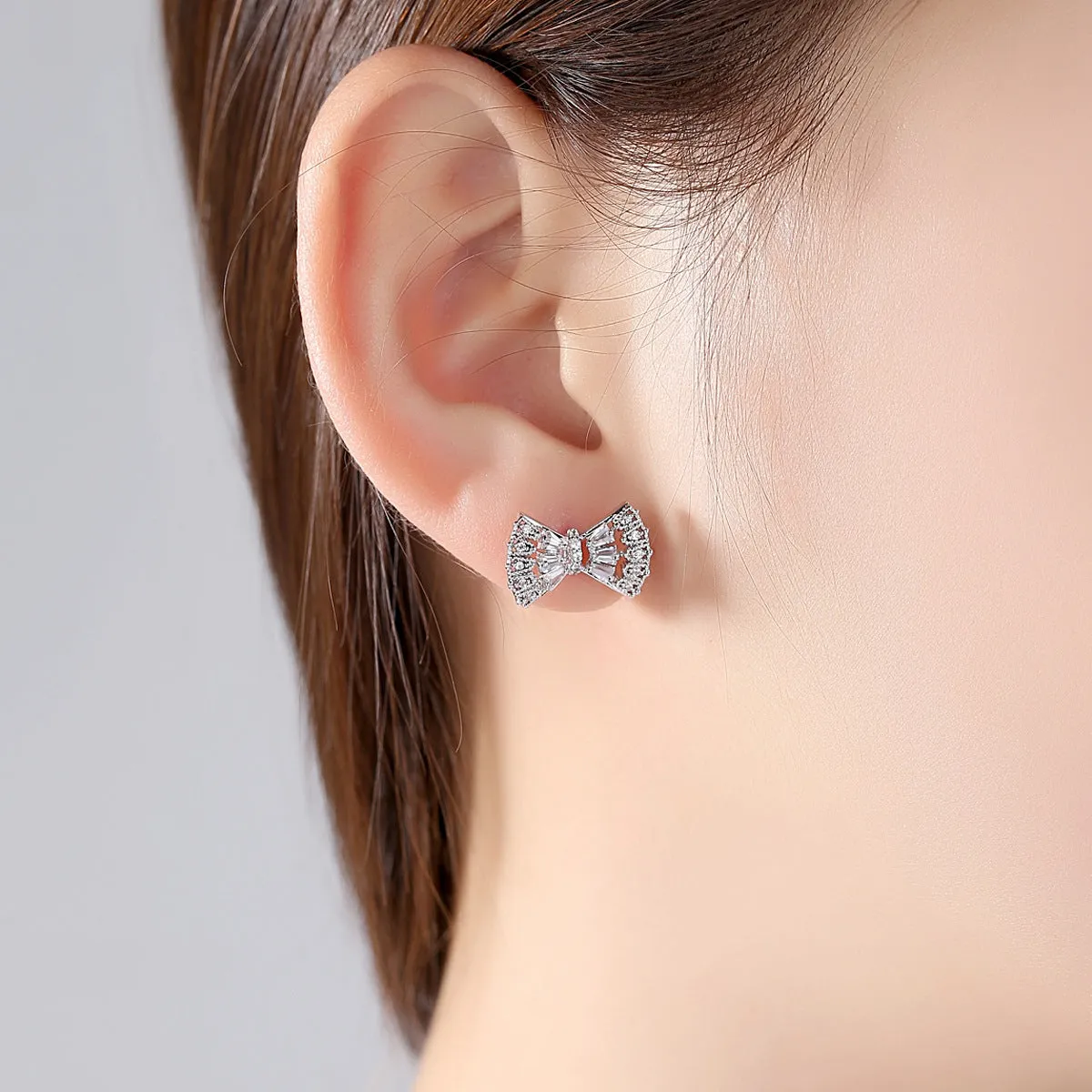 Crystal & Cubic Zirconia Silver-Plated Bow Stud Earrings