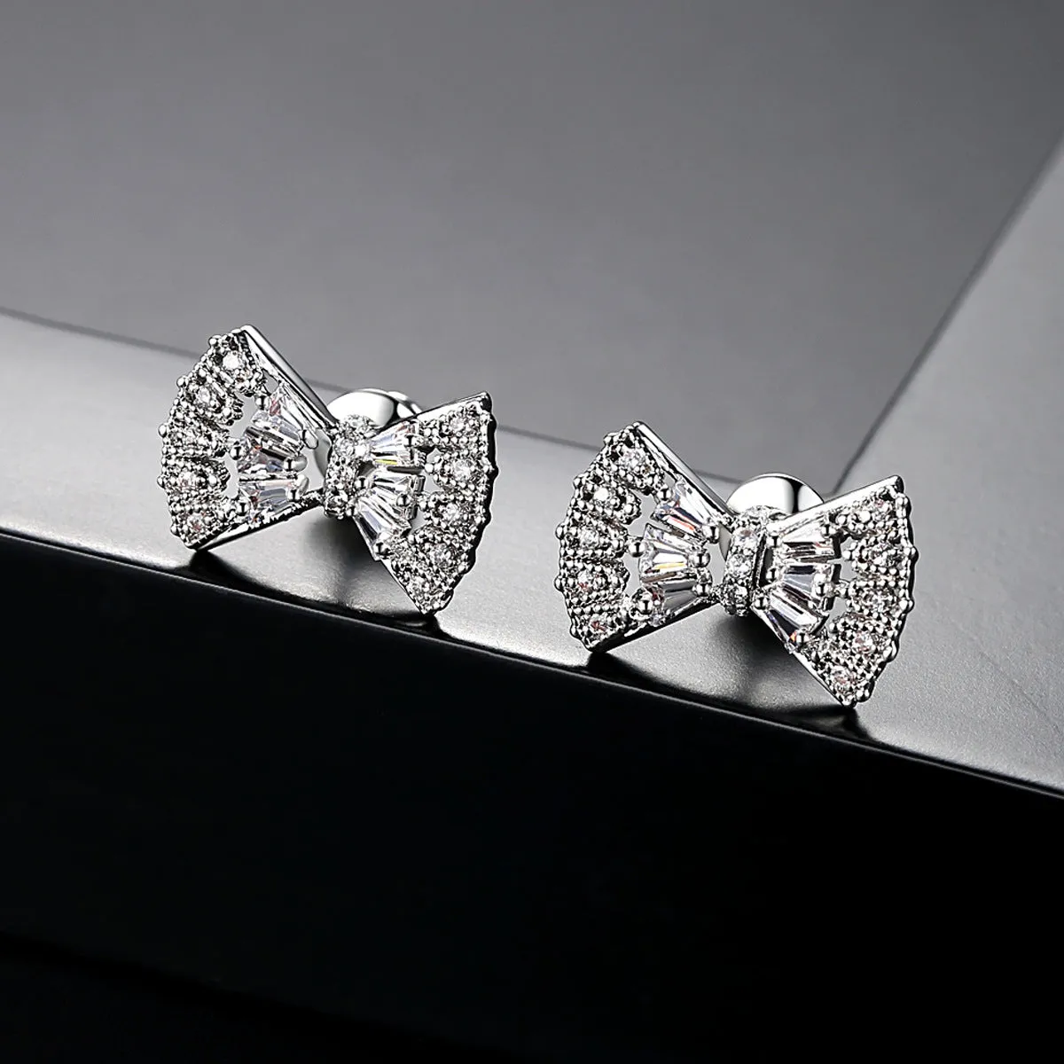 Crystal & Cubic Zirconia Silver-Plated Bow Stud Earrings