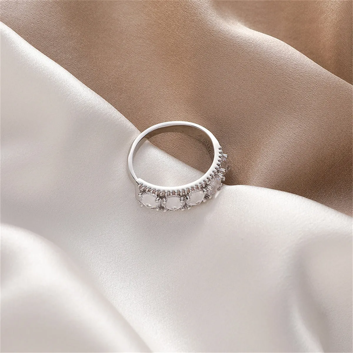 Crystal & Silver-Plated Round-Cut Channel Band Ring