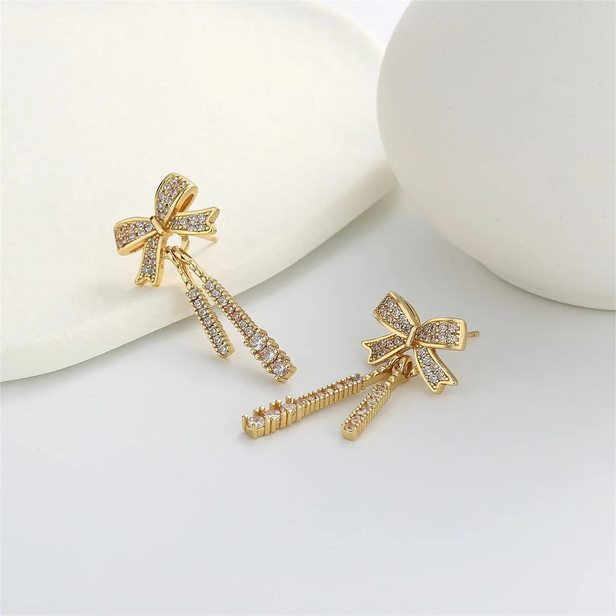 Cubic Zirconia & 18K Gold-Plated Bow Drop Earrings