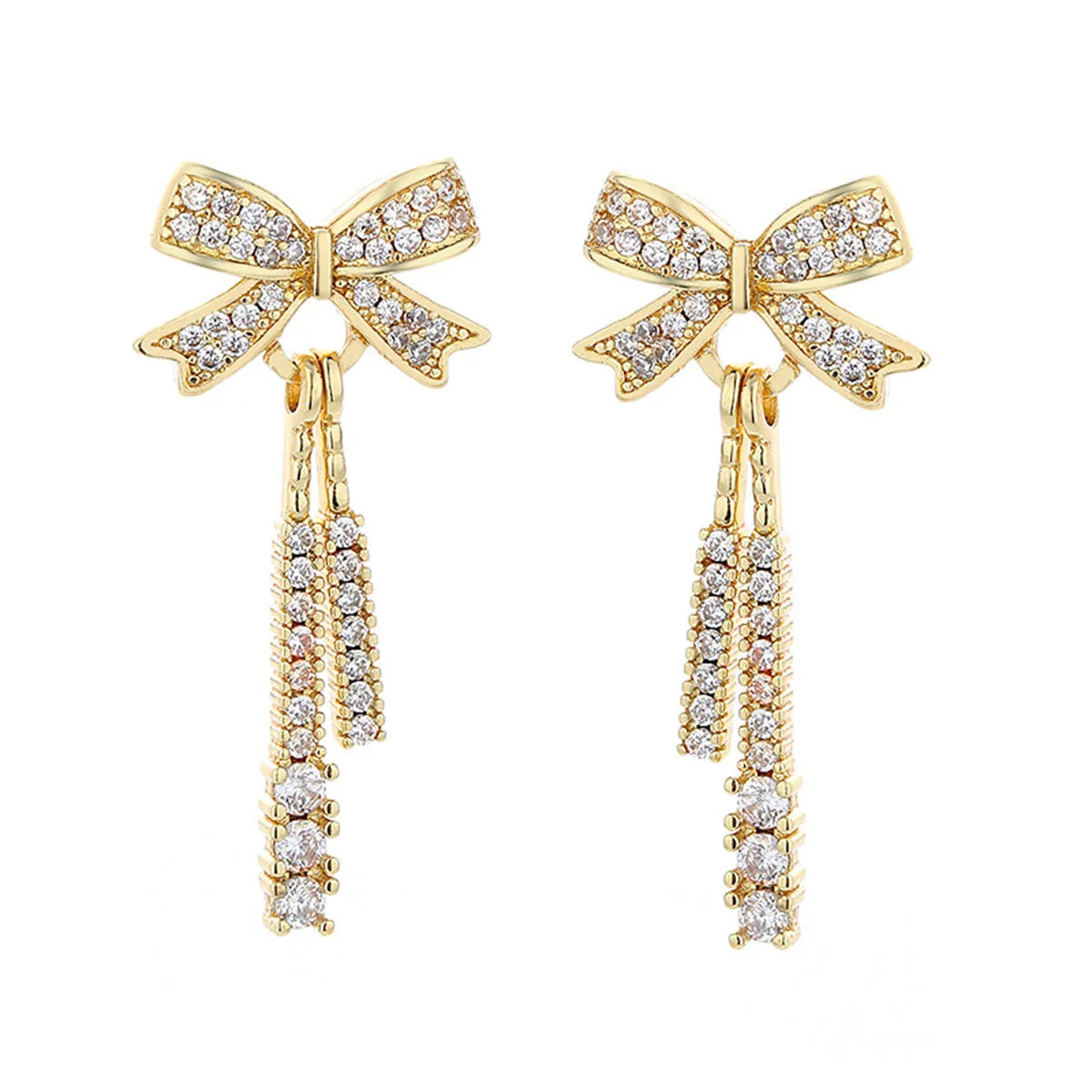 Cubic Zirconia & 18K Gold-Plated Bow Drop Earrings