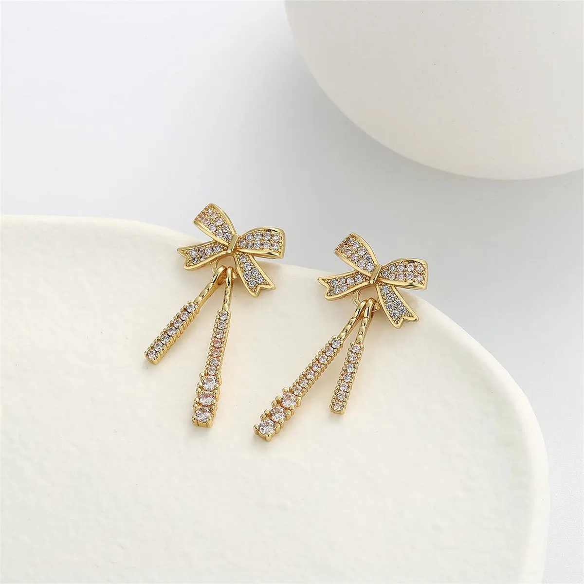 Cubic Zirconia & 18K Gold-Plated Bow Drop Earrings
