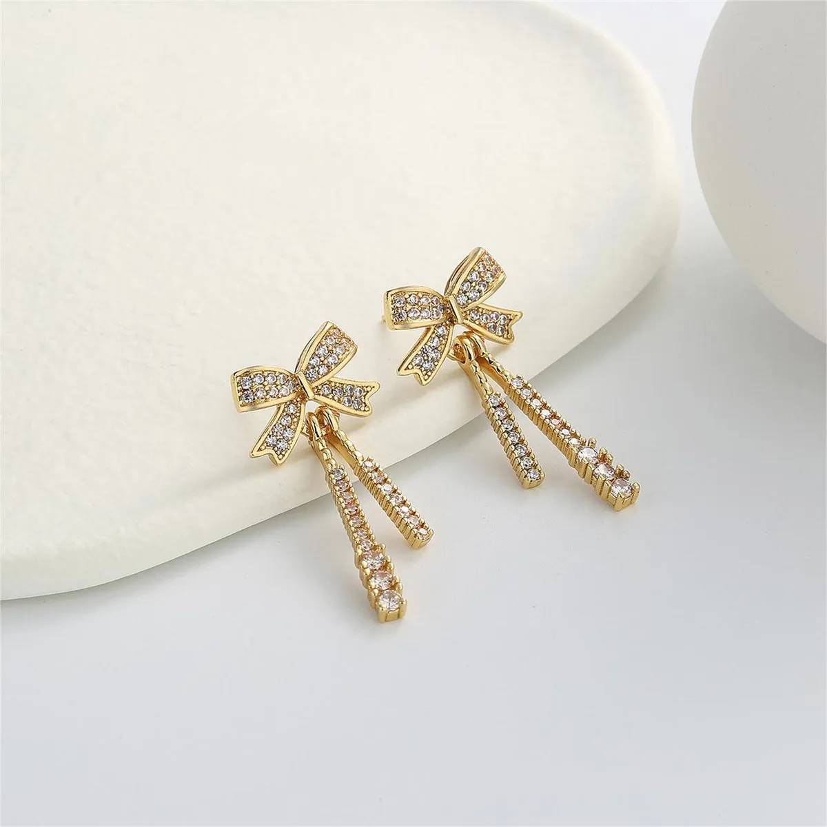 Cubic Zirconia & 18K Gold-Plated Bow Drop Earrings