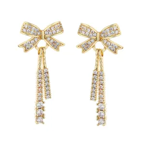 Cubic Zirconia & 18K Gold-Plated Bow Drop Earrings