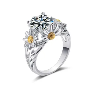 Cubic Zirconia & Crystal Two Tone Sunflower Ring