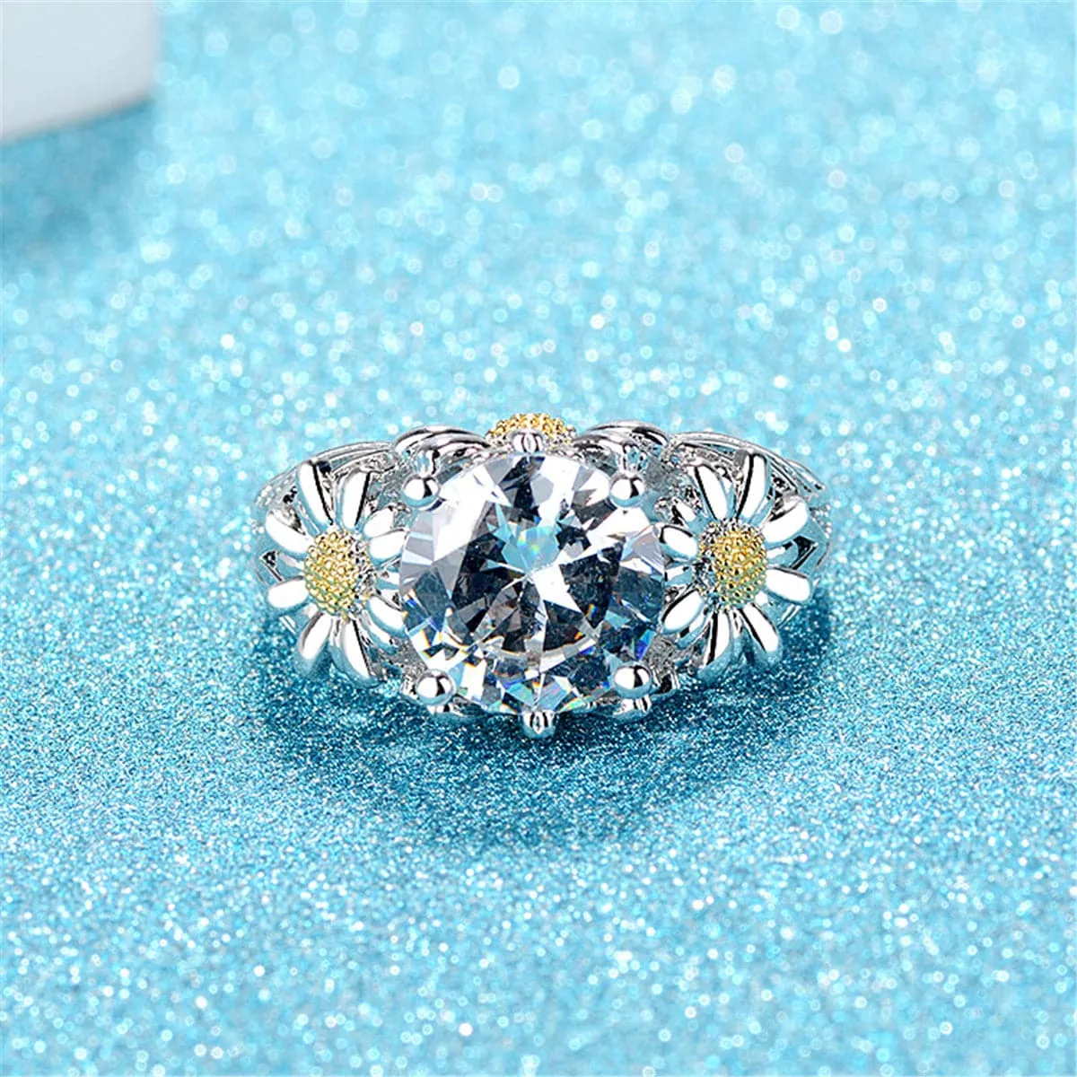 Cubic Zirconia & Crystal Two Tone Sunflower Ring