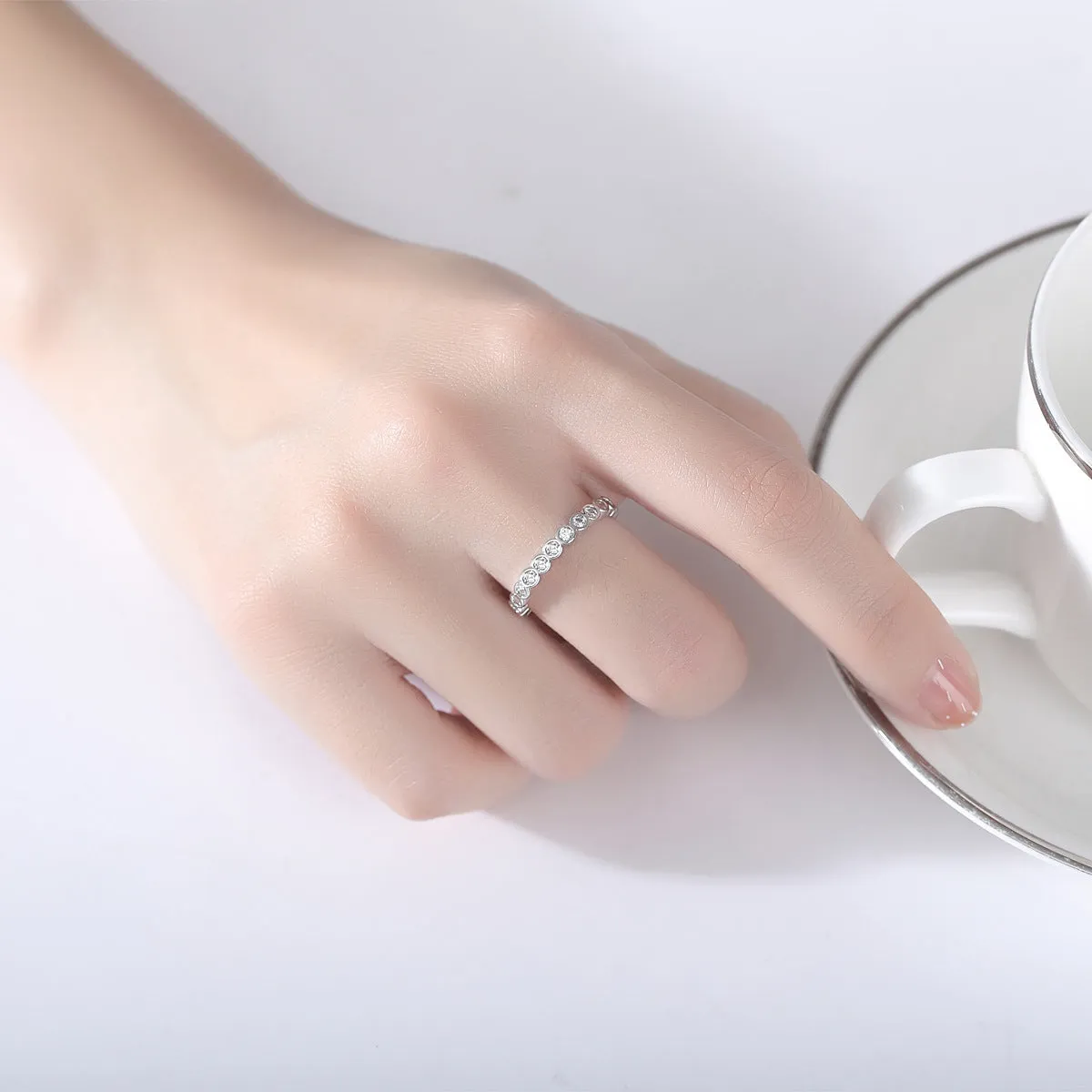 Cubic Zirconia & Silver-Plated Band