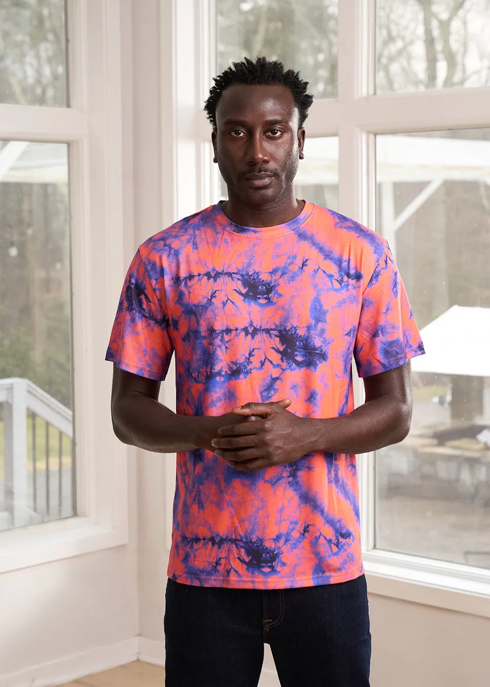 Edalo Men's African Print Active T-Shirt (Sunset Tie Dye) - Clearance