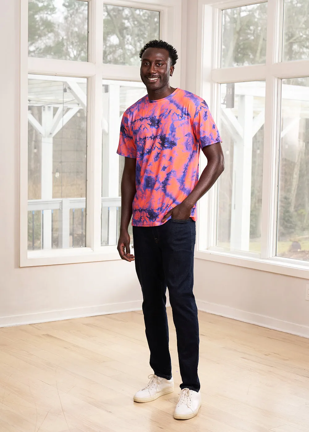 Edalo Men's African Print Active T-Shirt (Sunset Tie Dye) - Clearance
