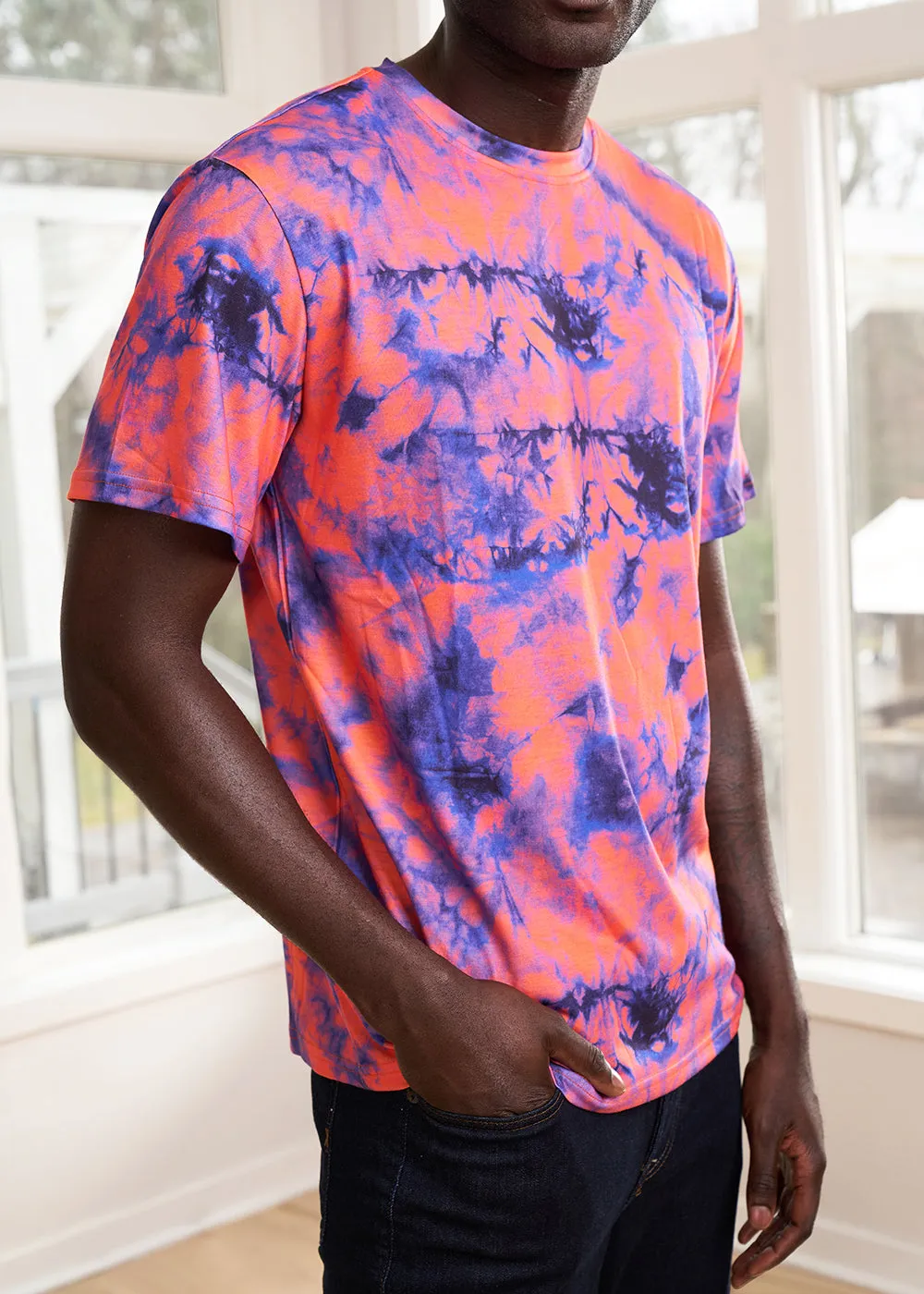 Edalo Men's African Print Active T-Shirt (Sunset Tie Dye) - Clearance