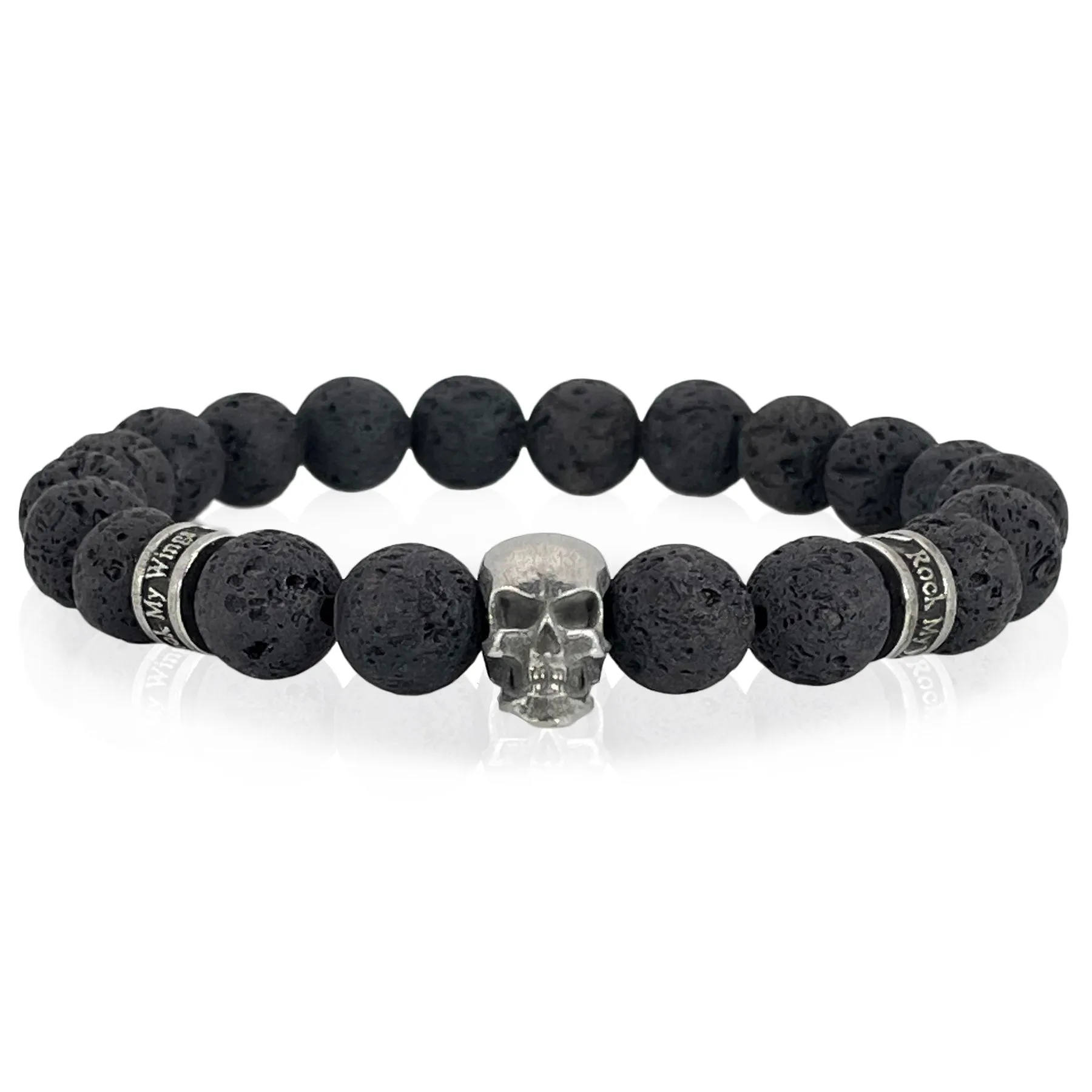 Fearless Skull Beaded Bracelet Lava Rock