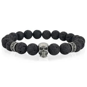 Fearless Skull Beaded Bracelet Lava Rock