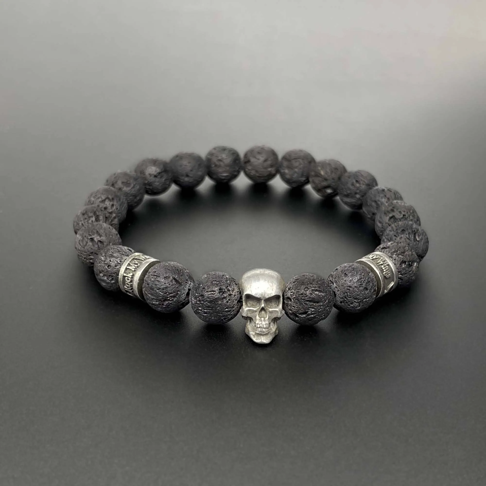 Fearless Skull Beaded Bracelet Lava Rock