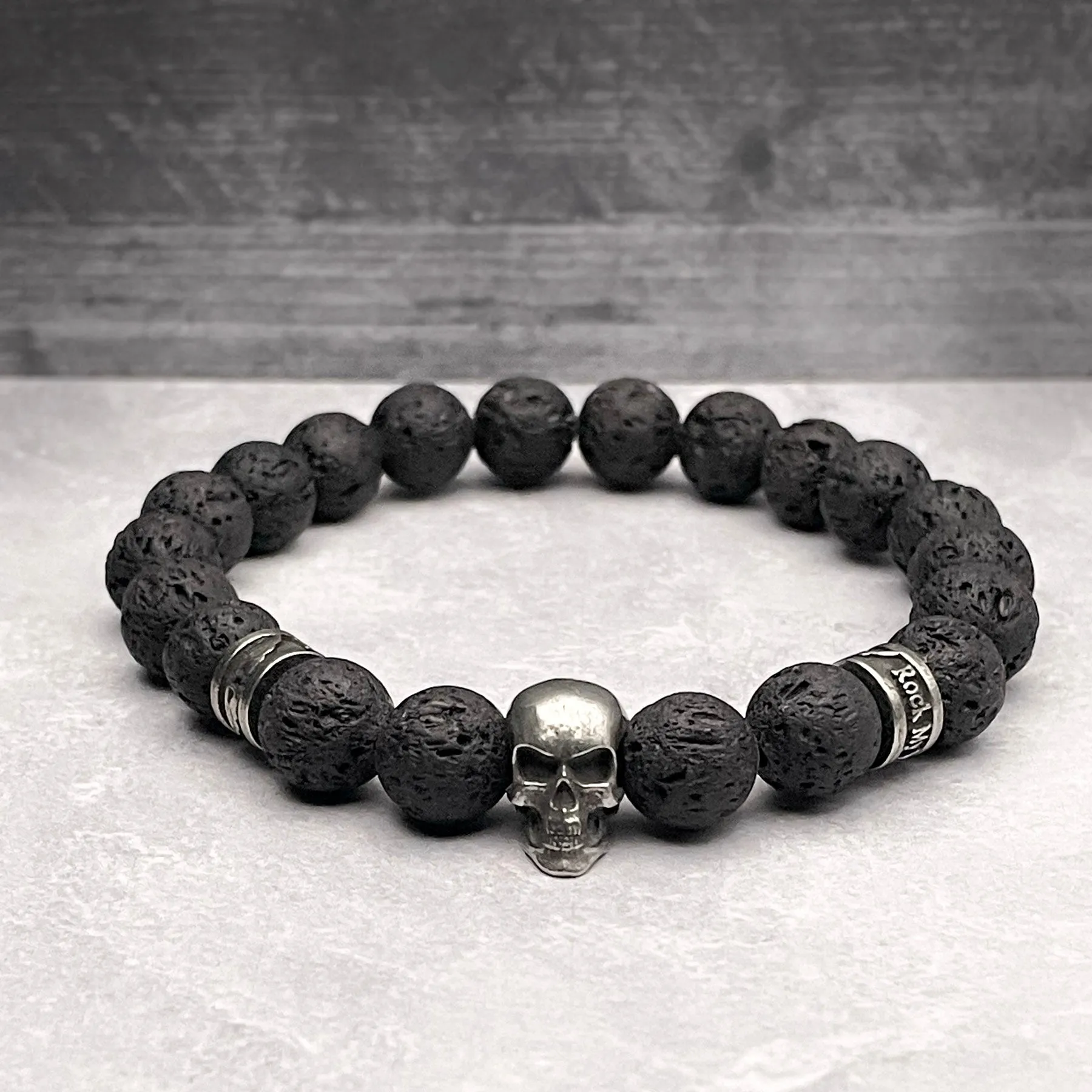 Fearless Skull Beaded Bracelet Lava Rock