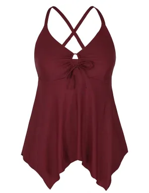 Firpearl Women's Black Flowy Swimsuit Crossback Plus Size Tankini Top