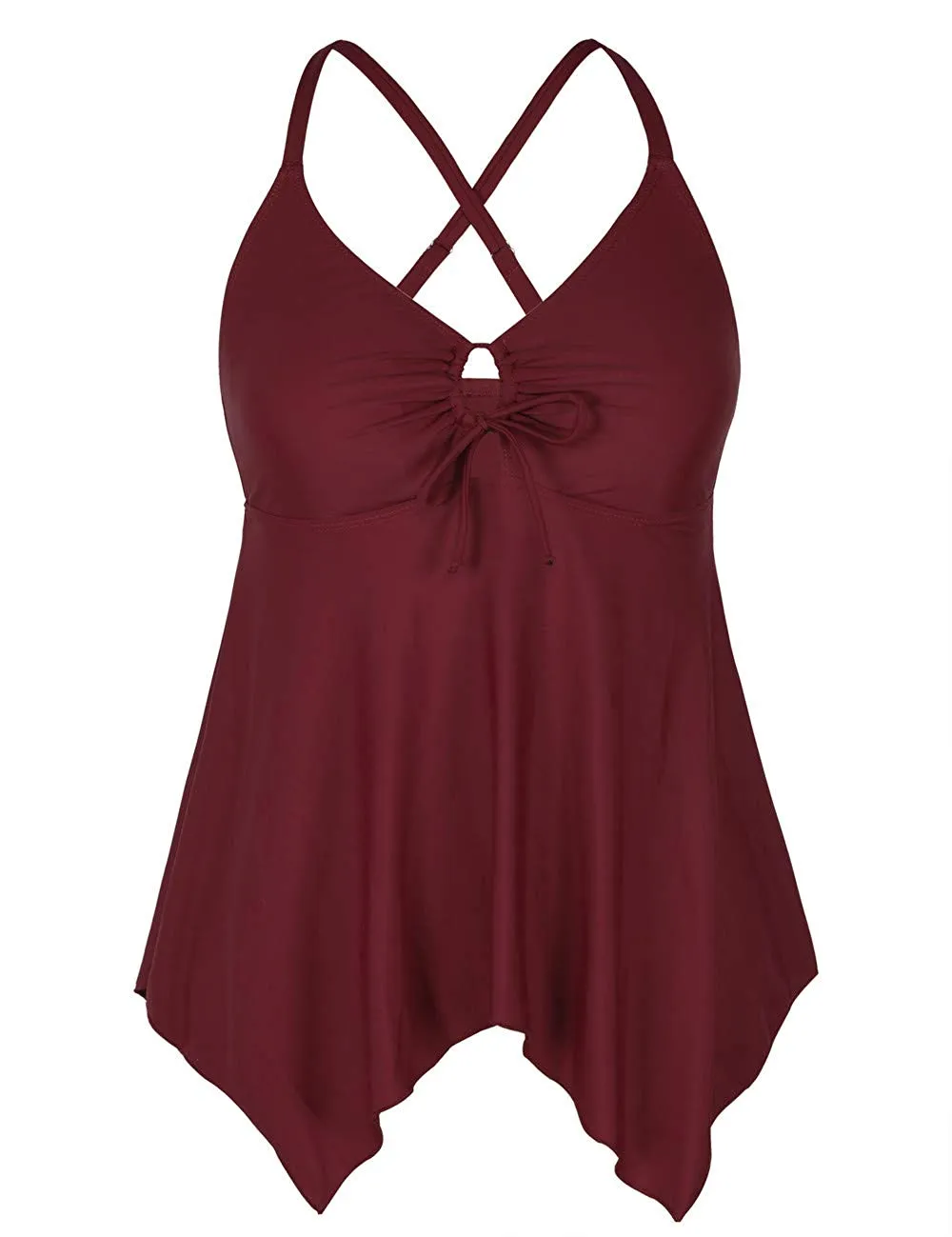 Firpearl Women's Black Flowy Swimsuit Crossback Plus Size Tankini Top
