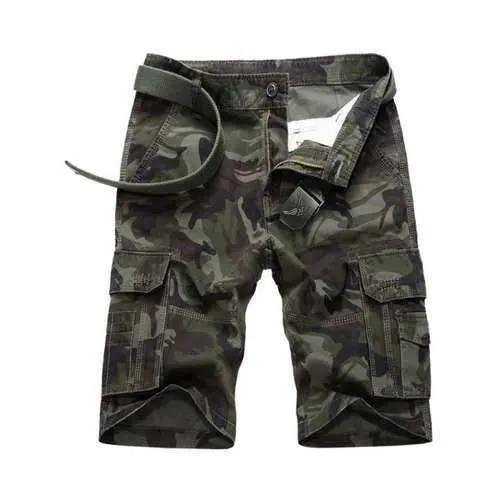 Flap Pocket Camo Cargo Shorts - Army Green 36