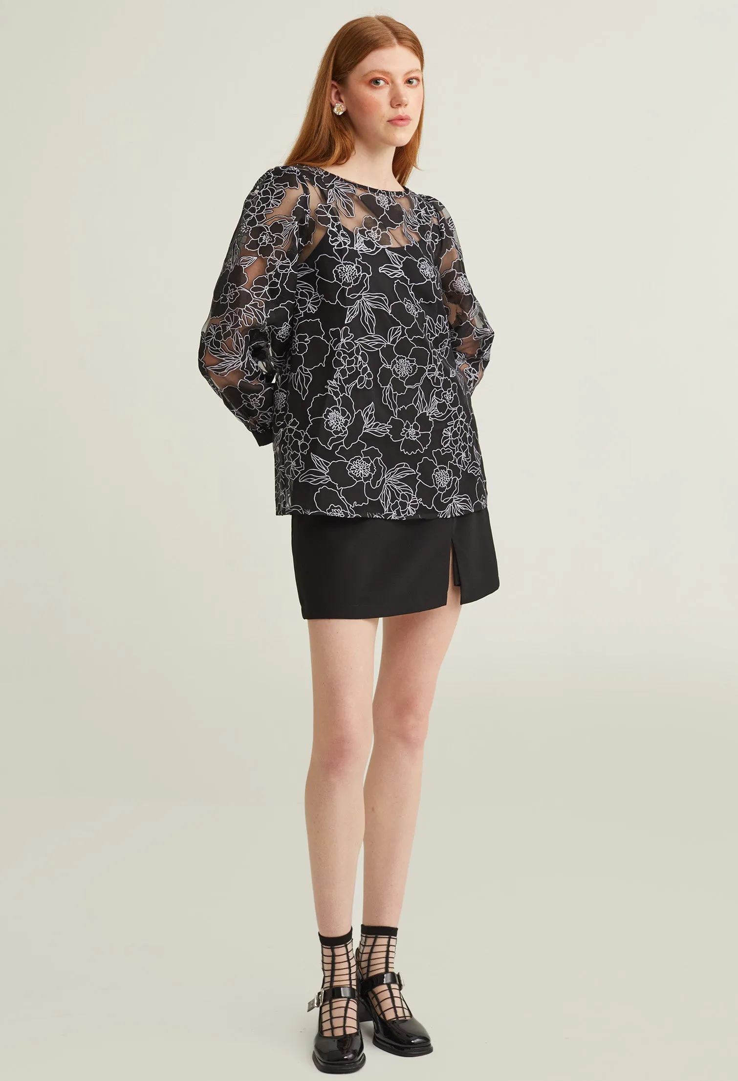 Floral Contrast Embossed Blouse