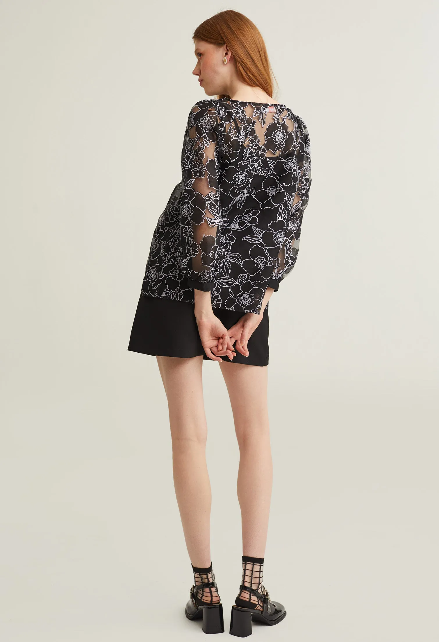 Floral Contrast Embossed Blouse