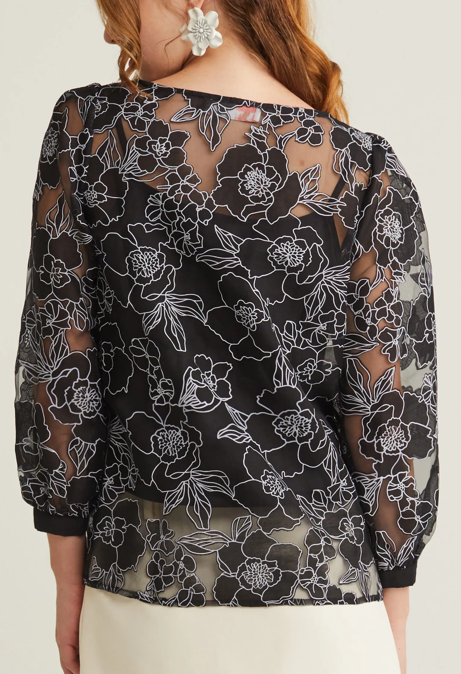 Floral Contrast Embossed Blouse