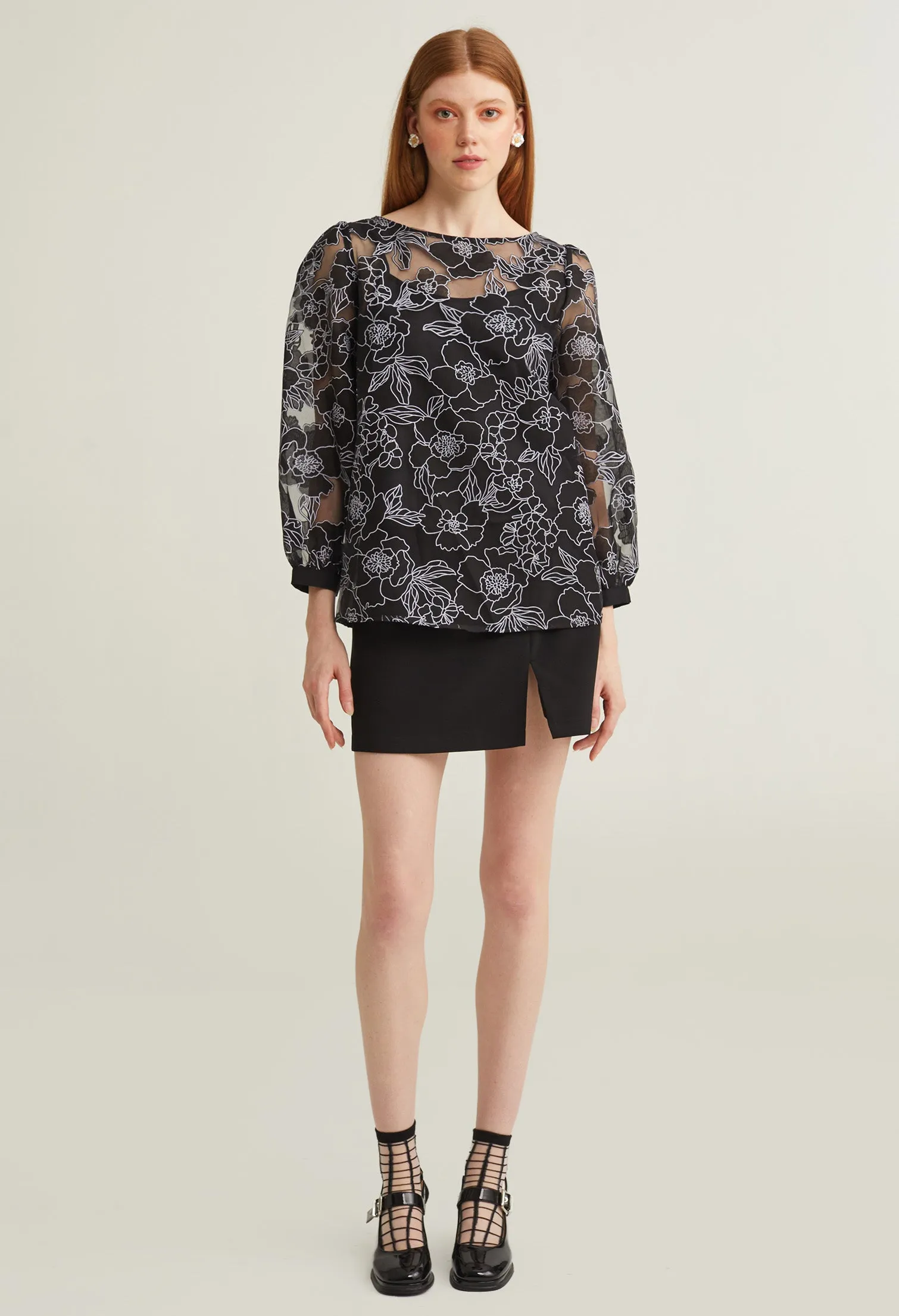 Floral Contrast Embossed Blouse