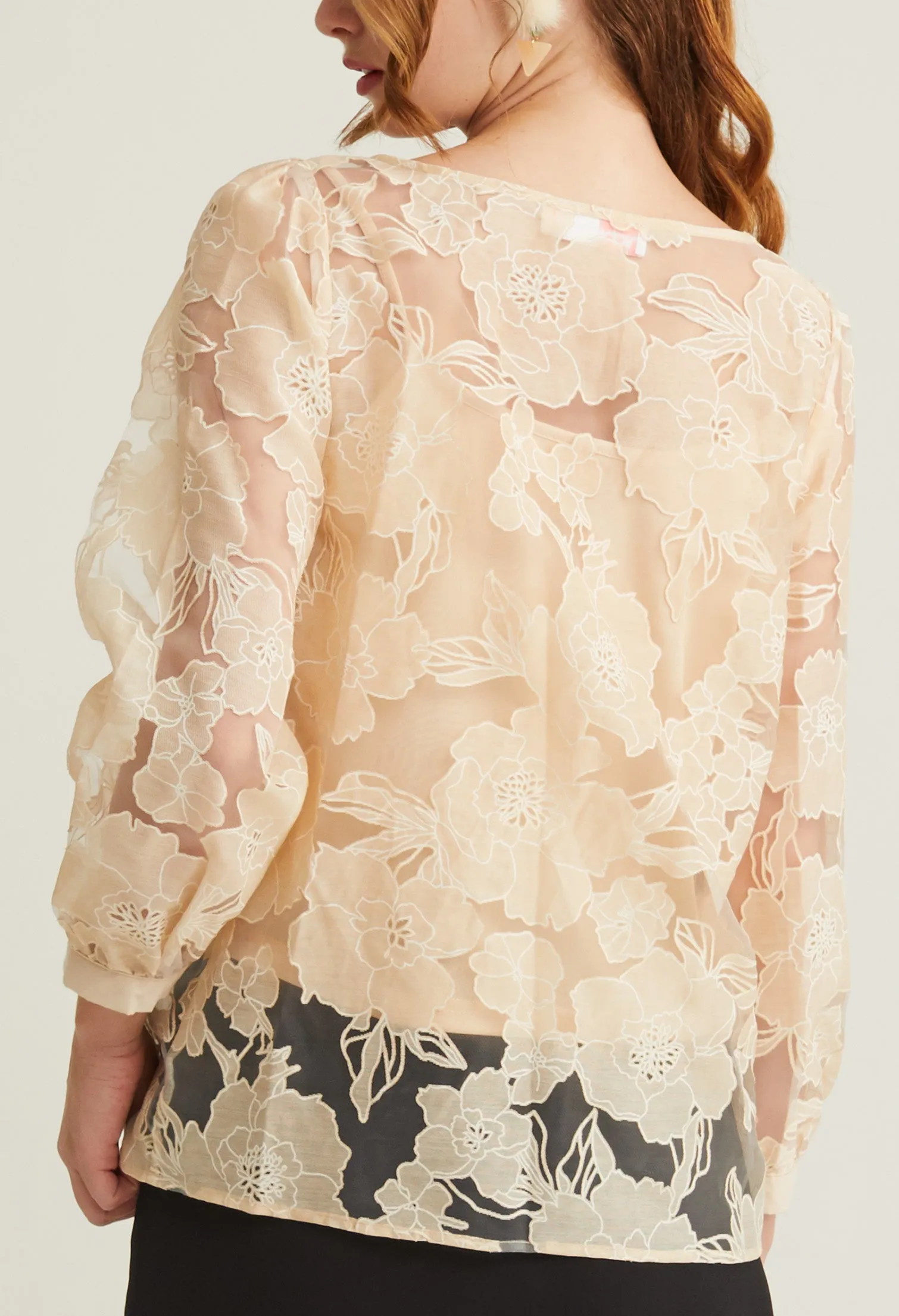 Floral Contrast Embossed Blouse