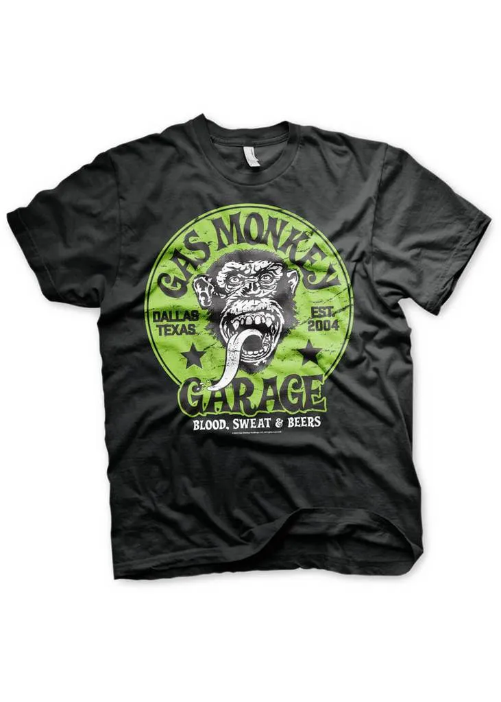 Gas Monkey Garage Men's Green Logo T-Shirt Black