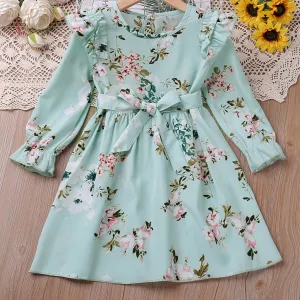 Girls Ruffle Floral Print Belted Dress - A Stylish and Comfy Outfit