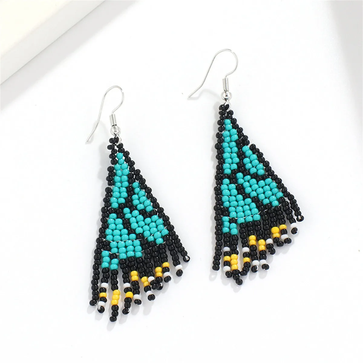Green & Black Howlite Butterfly Tassel Drop Earrings