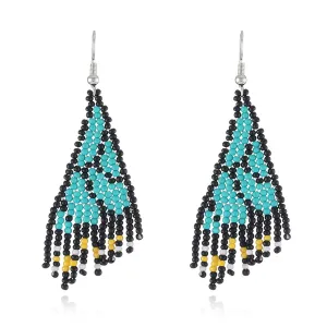 Green & Black Howlite Butterfly Tassel Drop Earrings