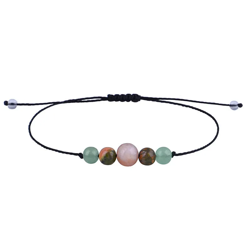 Green & Pink Quartz Beaded Adjustable Bracelet