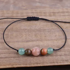 Green & Pink Quartz Beaded Adjustable Bracelet