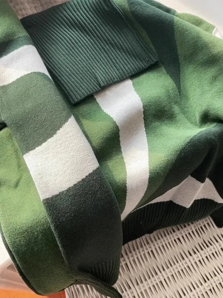 Green Contrast High Neck Sweater