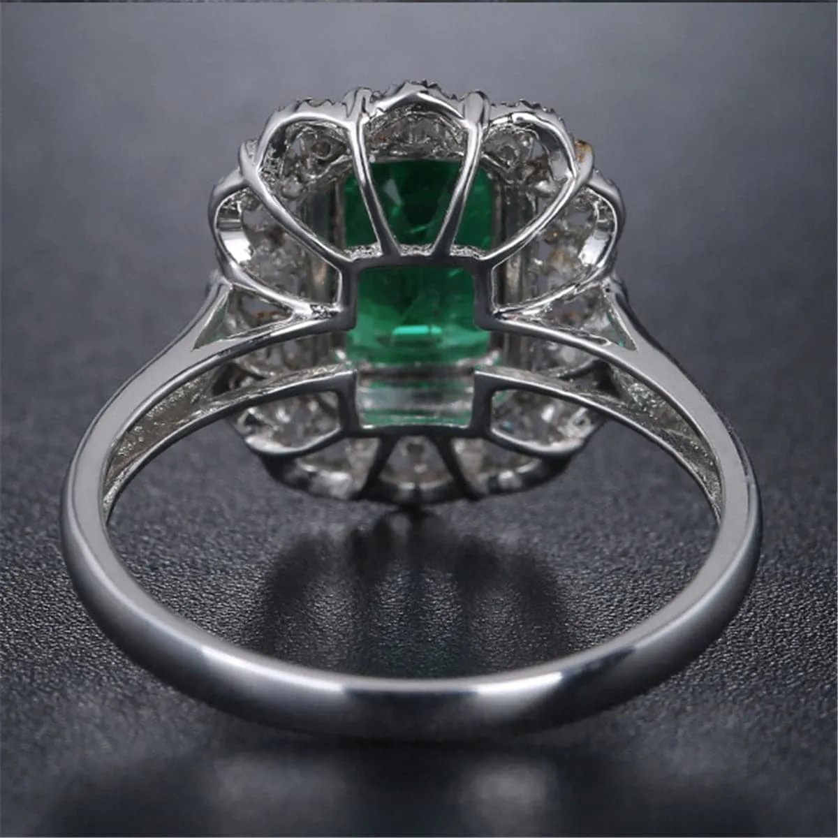 Green Crystal & Cubic Zirconia Two Tone Floral Halo Ring