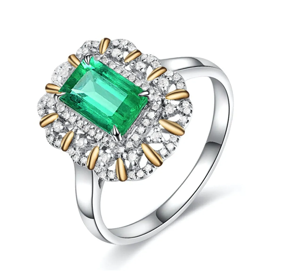 Green Crystal & Cubic Zirconia Two Tone Floral Halo Ring