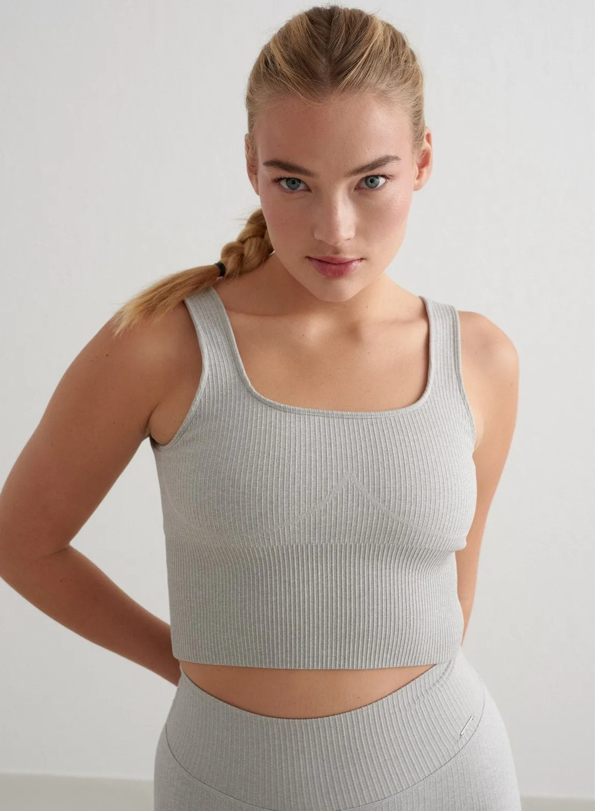 Grey Melange Ribbed Seamless Shaping Bralette