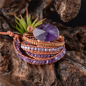 Handmade 5X Leather Wrap Beaded Bracelet Jewelry