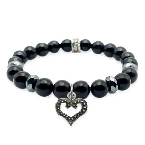 Heart Charm Beaded Bracelet Onyx