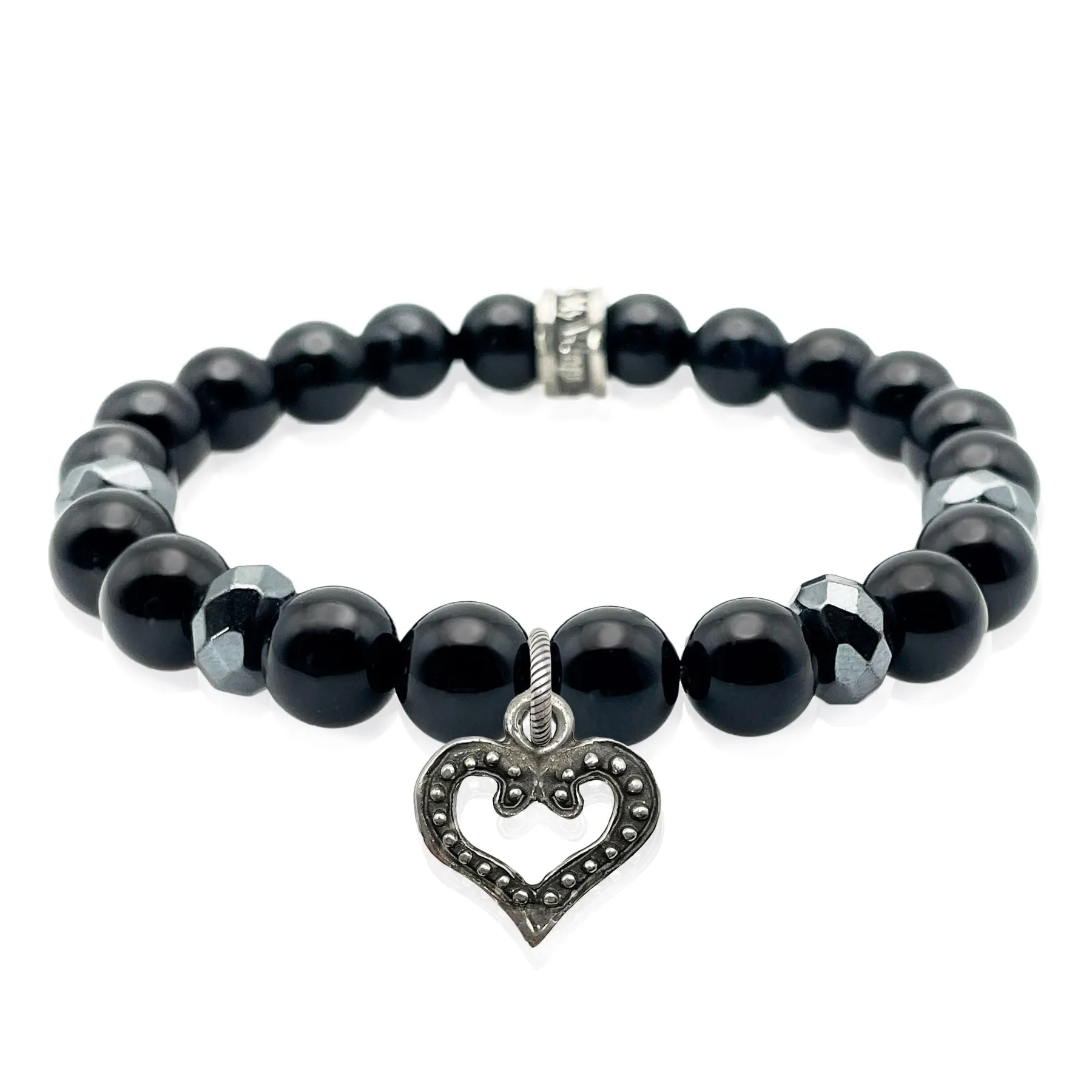 Heart Charm Beaded Bracelet Onyx