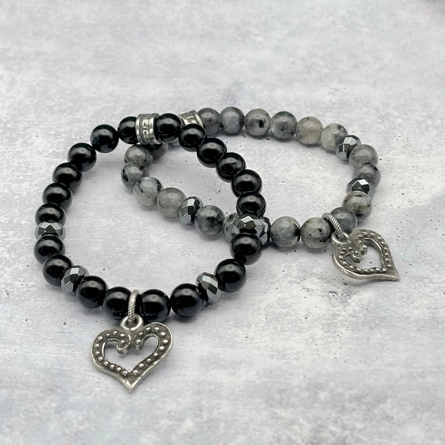 Heart Charm Beaded Bracelet Onyx