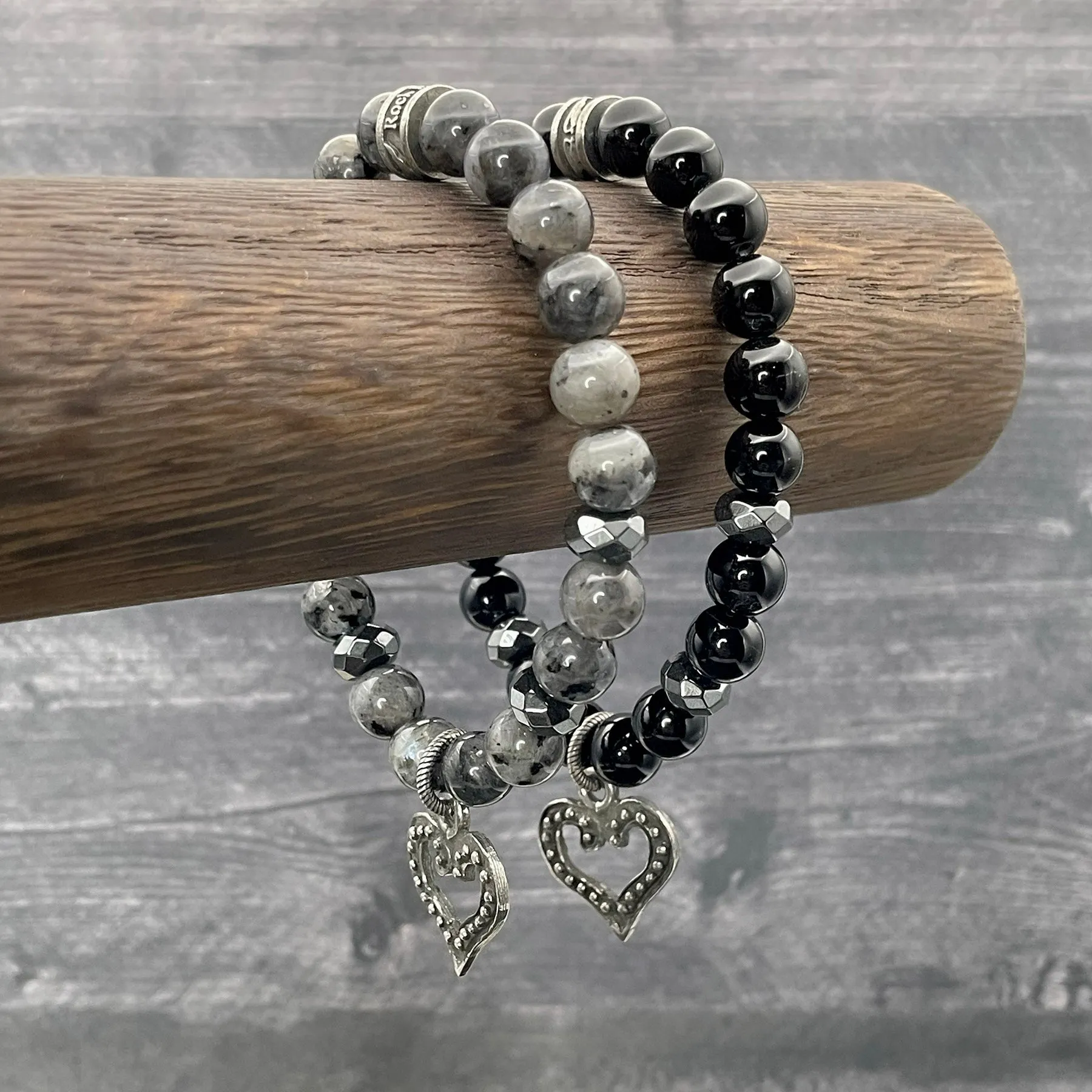 Heart Charm Beaded Bracelet Onyx