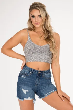 High Rise Distressed Denim Shorts with Frayed Hem