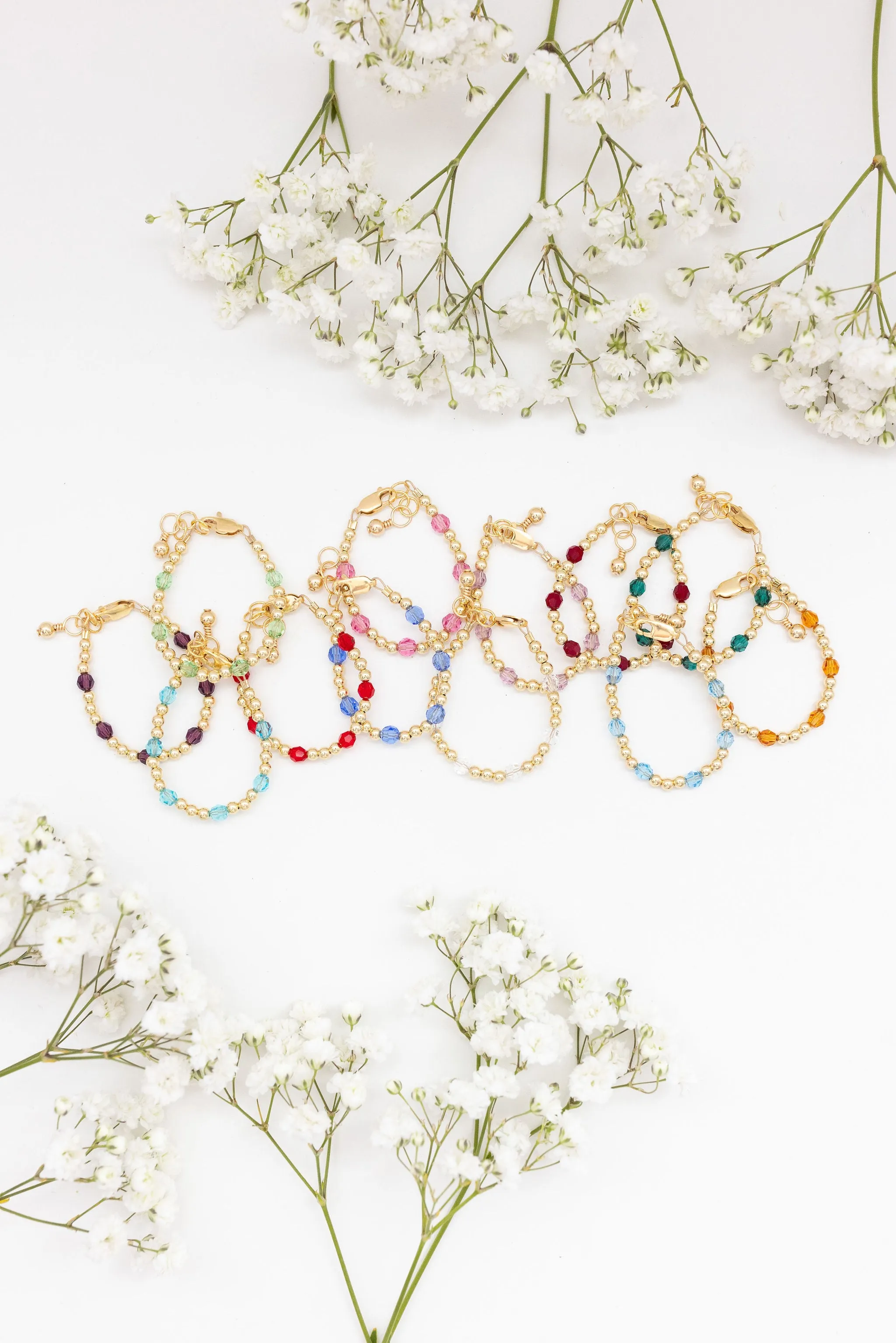July Birthstone Dotted Mom   Mini Bracelet Set (3MM   4MM Beads)
