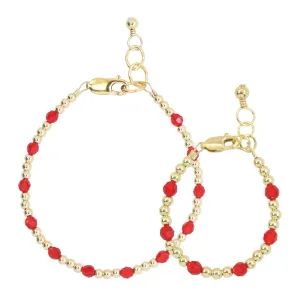 July Birthstone Dotted Mom   Mini Bracelet Set (3MM   4MM Beads)