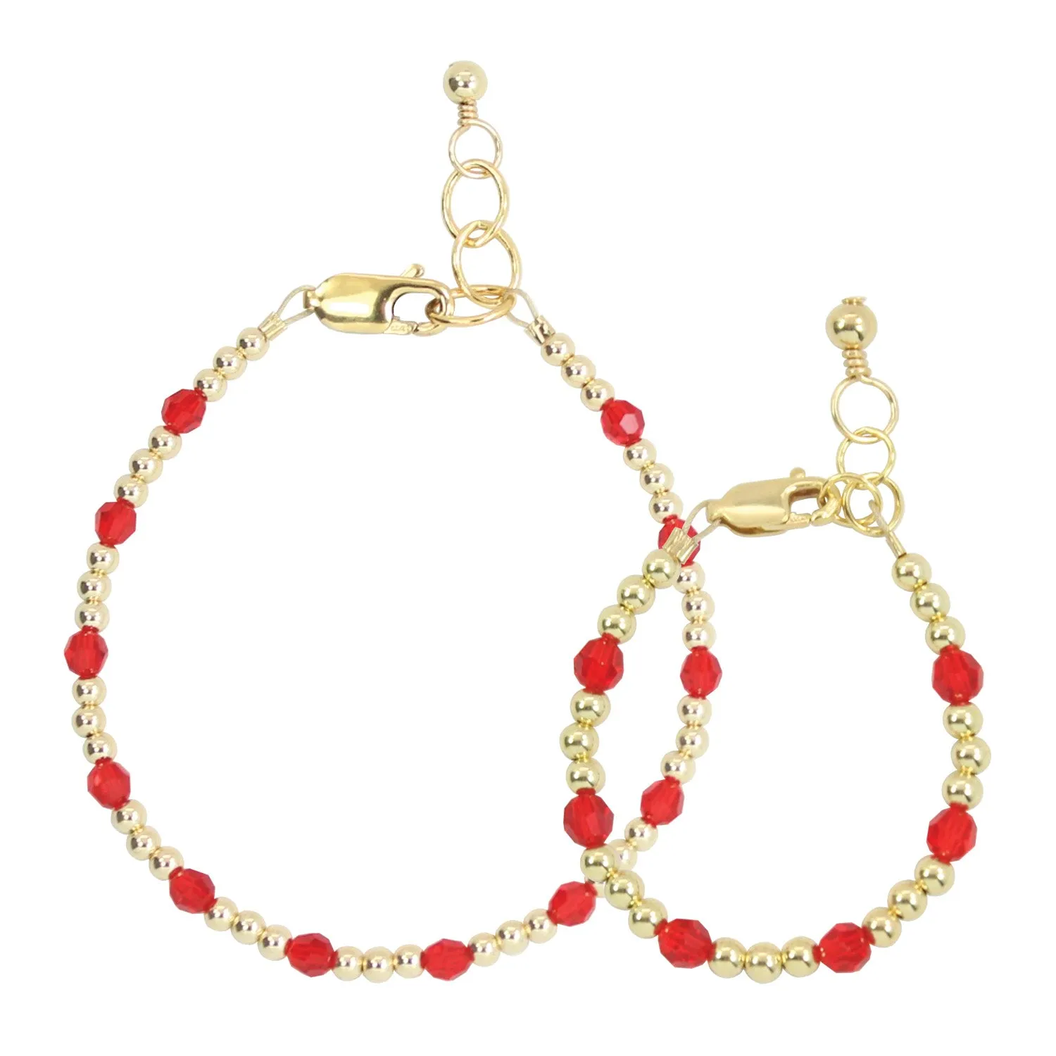 July Birthstone Dotted Mom   Mini Bracelet Set (3MM   4MM Beads)