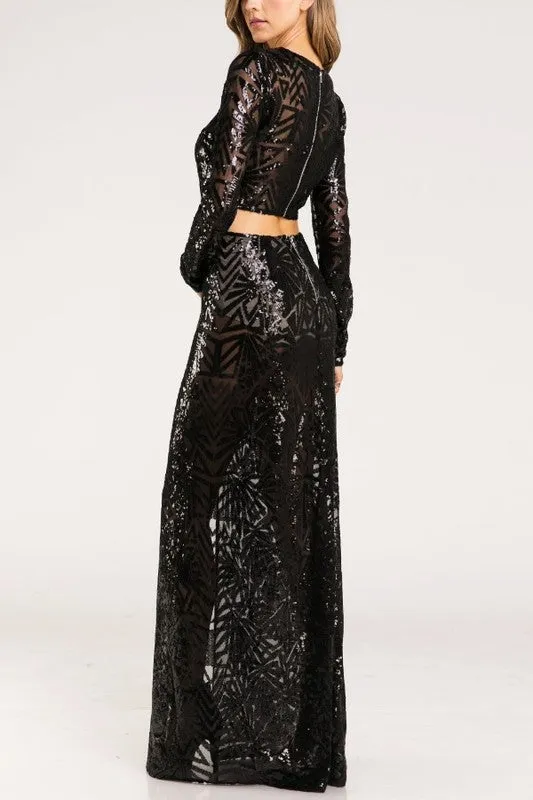 KENNEDY SEQUIN MAXI SKIRT BLACK*