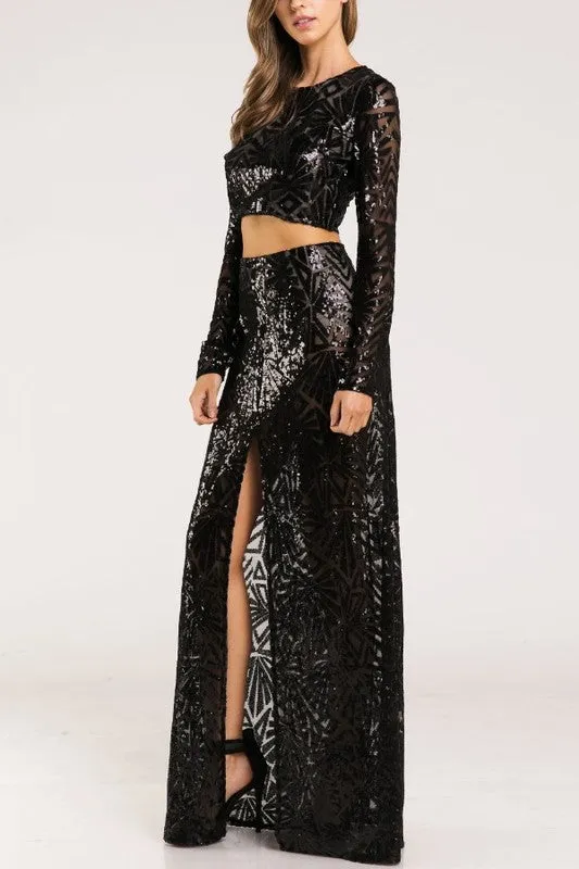KENNEDY SEQUIN MAXI SKIRT BLACK*