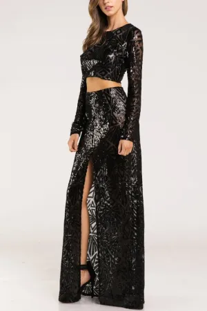 KENNEDY SEQUIN MAXI SKIRT BLACK*